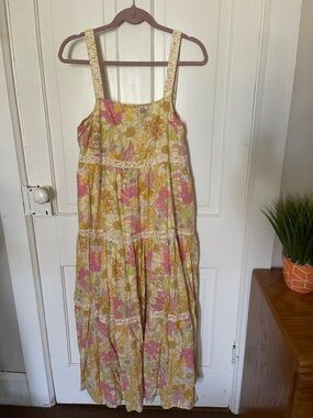 American Eagle Outfitters Pink and Yellow Floral Tiered Maxi Dress